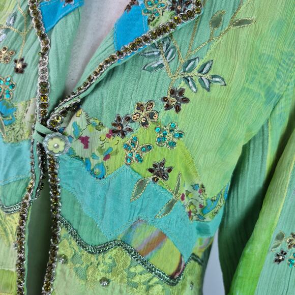 Sandy Starkman Blue Green Embellished Embroidered Beaded BOHO Vintage Jacket M - Picture 3 of 5